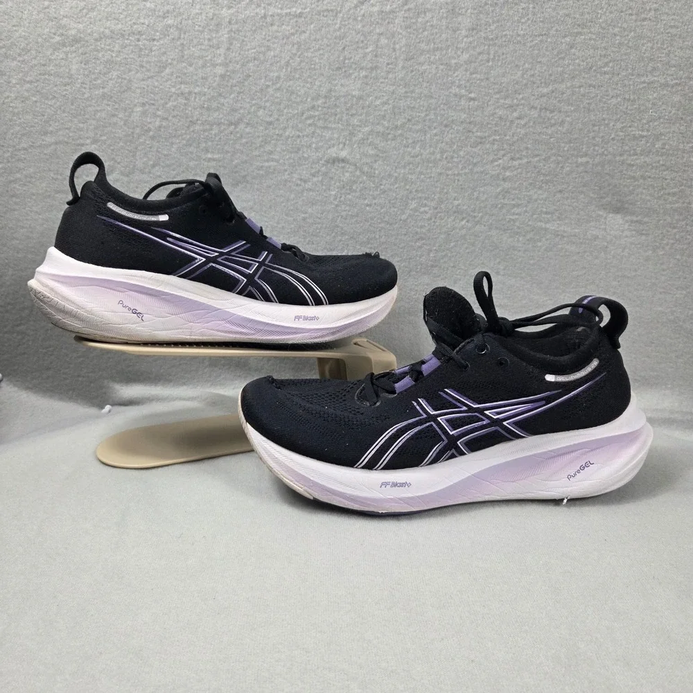 ASICS Gel-Nimbus 26 Womens Running Shoes Black Purple 1012B601 Size 7.5